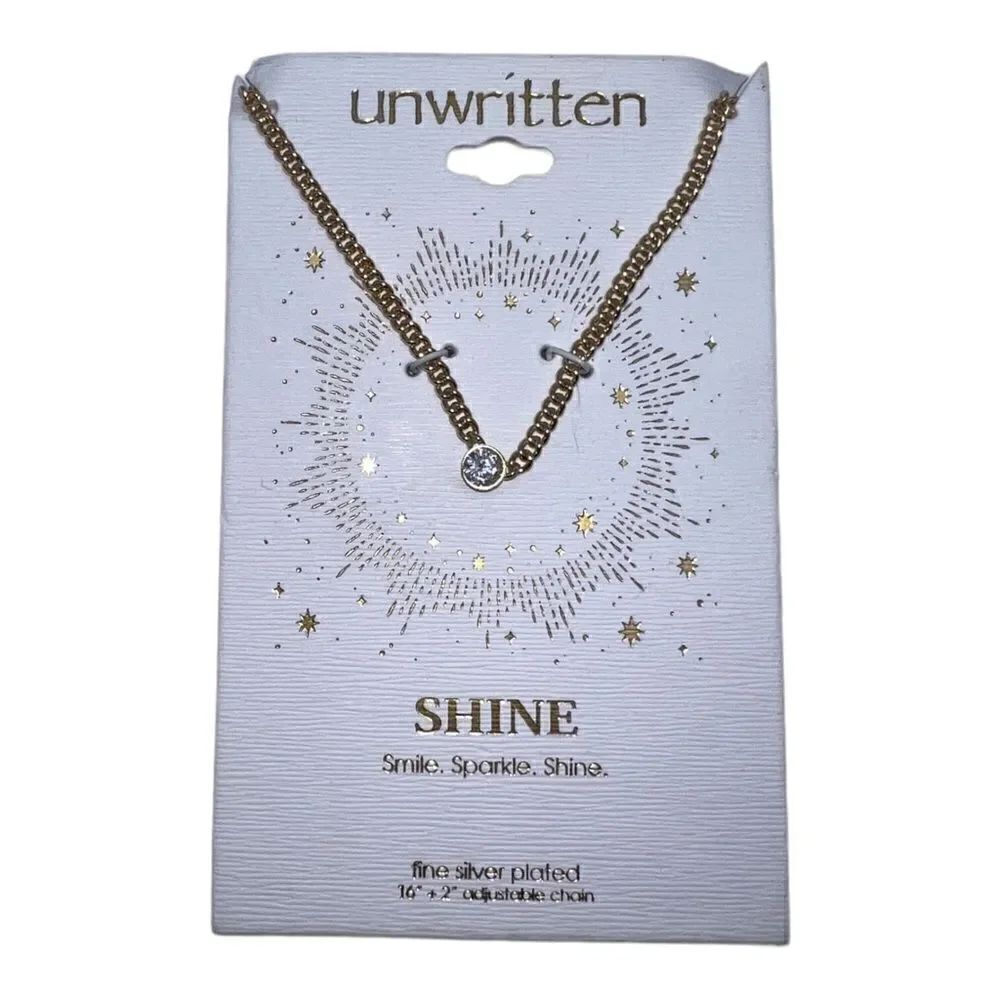 Unwritten Gold Tone Silver Plated Cubic Zirconia Solitaire Pendant Necklace NWT